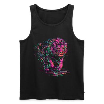 Lion courant Tête de Lion Coloré Prédateur Animal Sauvage - Débardeur bio Premium Homme - noir - Devant - AI Model Male 178 light (178cm)