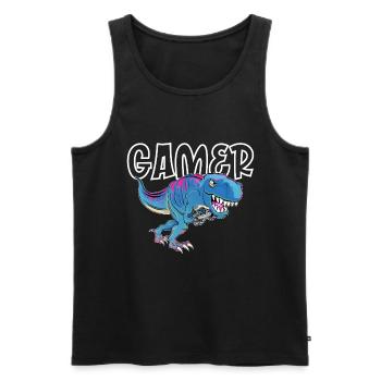 Gamer Gaming T_Rex - Männer Premium Bio Tank Top - Schwarz - Vorne - Michal (187cm)