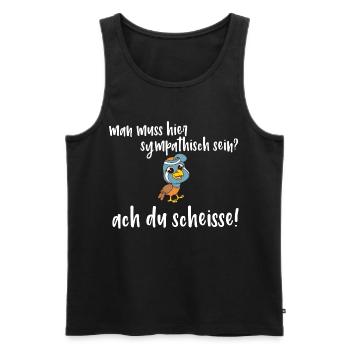 Frecher Vogel Spruch - man muss sympatisch sein? - Männer Premium Bio Tank Top - Schwarz - Vorne - AI Model Male 178 light (178cm)