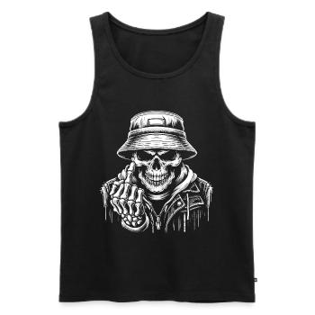 Schädel mit Bucket Hat und Mittelfinger - Männer Premium Bio Tank Top - Schwarz - Vorne - AI Model Male 178 light (178cm)