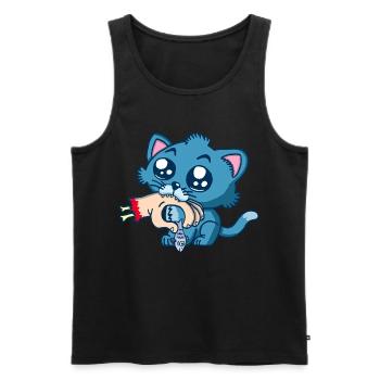 Chaton gourmand - Débardeur bio Premium Homme - noir - Devant - AI Model Male 178 light (178cm)