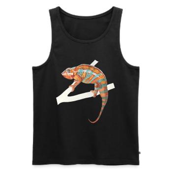 caméléon turquoise orange Chamaeleon zeylandicus - Débardeur bio Premium Homme - noir - Devant - AI Model Male 178 light (178cm)