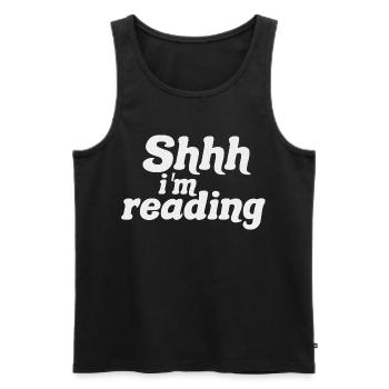 Chut ! Je Lis - Silence, Je Lis - Livre Lecture  - Débardeur bio Premium Homme - noir - Devant - AI Model Male 178 light (178cm)