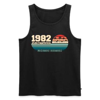 43e anniversaire 1982 Vintage 1982 Coucher de soleil rétro - Débardeur bio Premium Homme - noir - Devant - AI Model Male 178 light (178cm)