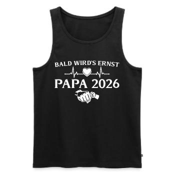 Papa 2026 Bientôt ça devient sérieux - la paternité - Débardeur bio Premium Homme - noir - Devant - AI Model Male 178 light (178cm)