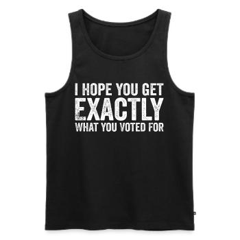 Election Slogan Politics Irony Vote Satire - Men's Premium Organic Tank Top - black - Front - AI Model Male 178 light (178cm)