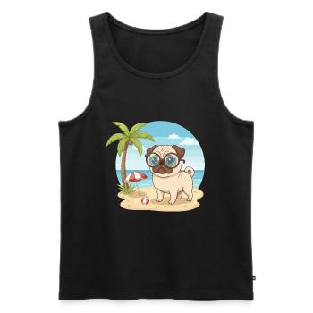 Cute Pug with Glasses Beach Summer Vacation - Men's Premium Organic Tank Top - black - Front - AI Model Male 178 light (178cm)
