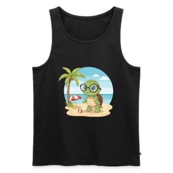 Cute Turtle with Glasses Beach Summer Vacation - Men's Premium Organic Tank Top - black - Front - Michal (187cm)