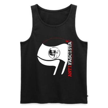 Lettrage vertical et drapeau Antifascista (blanc) - Débardeur bio Premium Homme - noir - Devant - AI Model Male 178 light (178cm)
