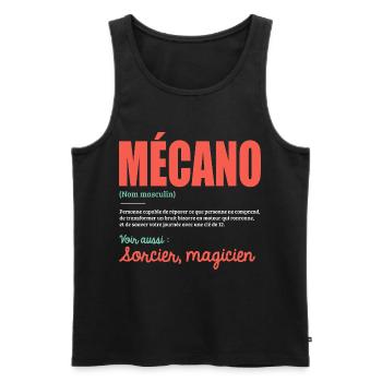 Mécano Définition Humoristique Cadeau Pour Mécano - Débardeur bio Premium Homme - noir - Devant - AI Model Male 178 light (178cm)