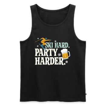 Ski Hard Party Harder Après Ski Spruch - Männer Premium Bio Tank Top - Schwarz - Vorne - AI Model Male 178 light (178cm)
