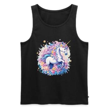 Licorne pastel avec anneau couronne de fleurs - Débardeur bio Premium Homme - noir - Devant - AI Model Male 178 light (178cm)