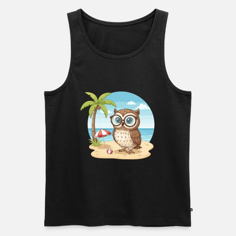 Süße Eule mit Brille Strandsommerferien - Männer Premium Bio Tank Top - Schwarz