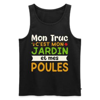 Mon jardin Mes poules humour jardinage jardinier - Débardeur bio Premium Homme - noir - Devant - AI Model Male 178 light (178cm)