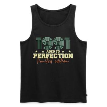 1991 - Men's Premium Organic Tank Top - black - Front - AI Model Male 178 light (178cm)