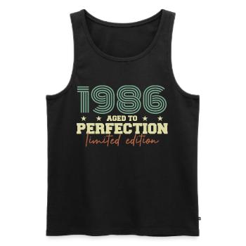 1986 - Men's Premium Organic Tank Top - black - Front - AI Model Male 178 light (178cm)