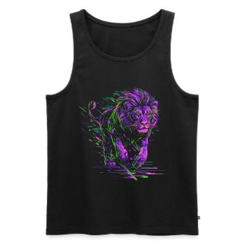 Lion courant Tête de Lion Coloré Prédateur Animal Sauvage - Débardeur bio Premium Homme - noir - Devant - AI Model Male 178 light (178cm)