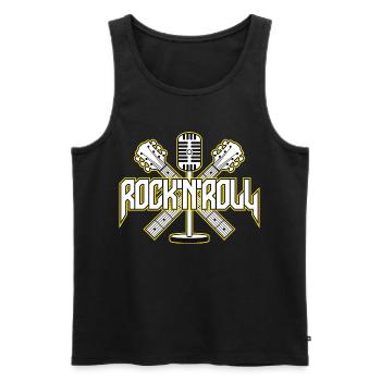 RocknRoll Crest with Guitars and Mic - Men's Premium Organic Tank Top - black - Front - AI Model Male 178 light (178cm)