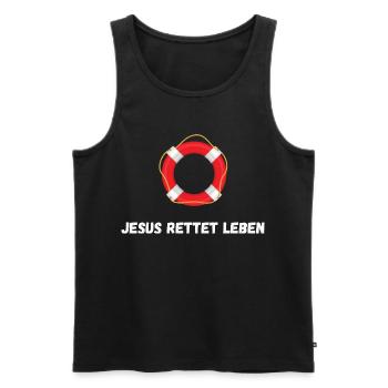 Jesus Saves Lives - Lifebuoy - Faithshirt - Men's Premium Organic Tank Top - black - Front - AI Model Male 178 light (178cm)