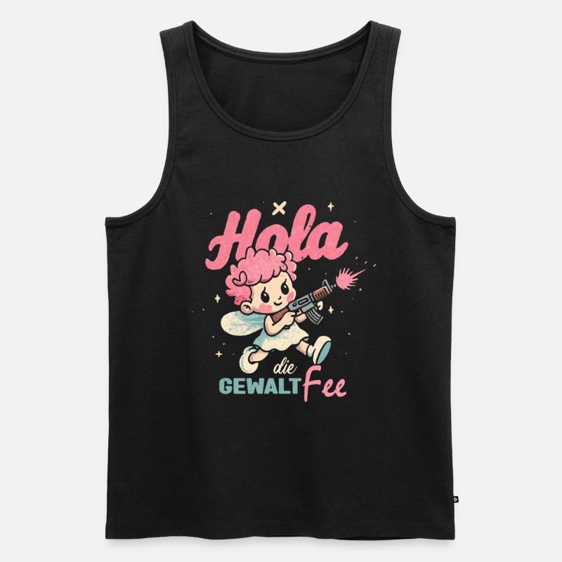 Hallo Gewaltfee - Pinker Engel mit Waffe - Männer Premium Bio Tank Top - Schwarz