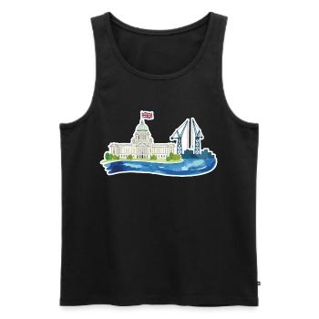 Belfast Skyline City Hall & Cranes UK - Men's Premium Organic Tank Top - black - Front - AI Model Male 178 light (178cm)