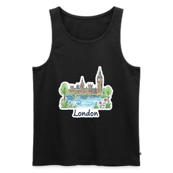 Illustrations du pont parlementaire Big Ben Skyline de Londres - Débardeur bio Premium Homme - noir - Devant - AI Model Male 178 light (178cm)