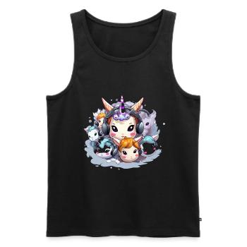 Cercle de DJ Licorne Kawaii - Débardeur bio Premium Homme - noir - Devant - AI Model Male 178 light (178cm)