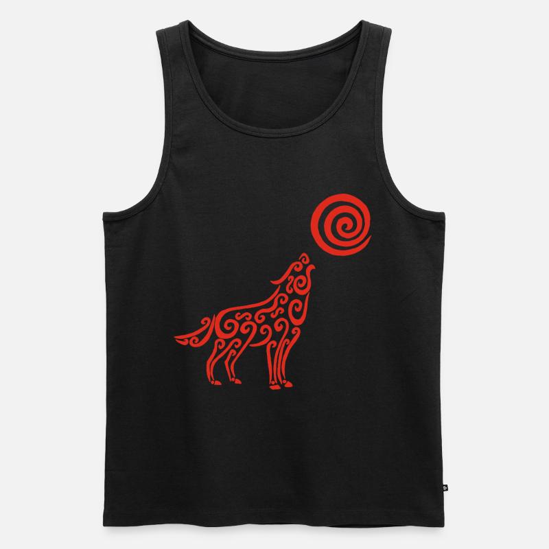 Der Wolf und der rote Mond - Männer Premium Bio Tank Top - Schwarz