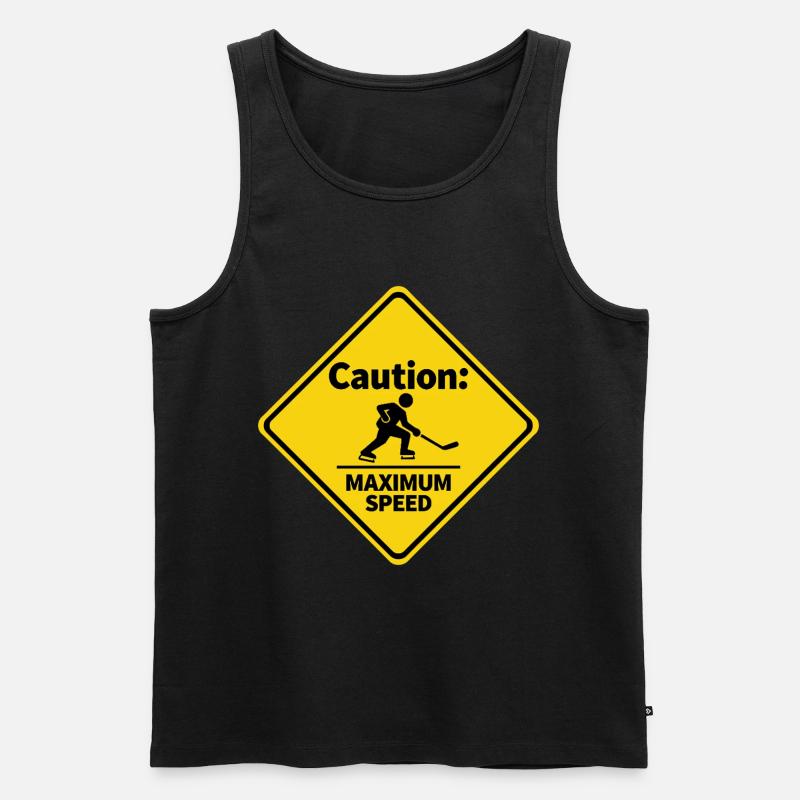Caution Maximum Speed Eishockey Warnschild - Männer Premium Bio Tank Top - Schwarz