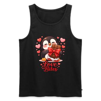 Penguin with Chocolate Heart Love Valentine's Day - Men's Premium Organic Tank Top - black - Front - Michal (187cm)