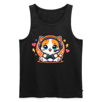 Gaming Cat – Funny Gambling Saying - Men's Premium Organic Tank Top - black - Front - AI Model Male 178 light (178cm)
