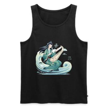 Guqin Master on Sea Wave - Men's Premium Organic Tank Top - black - Front - AI Model Male 178 light (178cm)