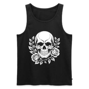 Schädel mit Blumenkranz - Männer Premium Bio Tank Top - Schwarz - Vorne - AI Model Male 178 light (178cm)