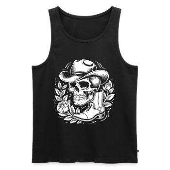Skeleton cowboy with leaf wreath - Men's Premium Organic Tank Top - black - Front - AI Model Male 178 light (178cm)