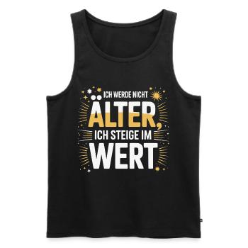 Lustiger Geburtstagsspruch ich steige im Wert - Männer Premium Bio Tank Top - Schwarz - Vorne - AI Model Male 178 light (178cm)