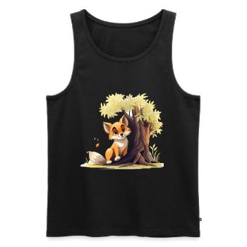 Renard de la forêt sur l’arbre doré - Débardeur bio Premium Homme - noir - Devant - AI Model Male 178 light (178cm)