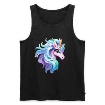 Buntes Einhorn Kopfportrait - Männer Premium Bio Tank Top - Schwarz - Vorne - AI Model Male 178 light (178cm)
