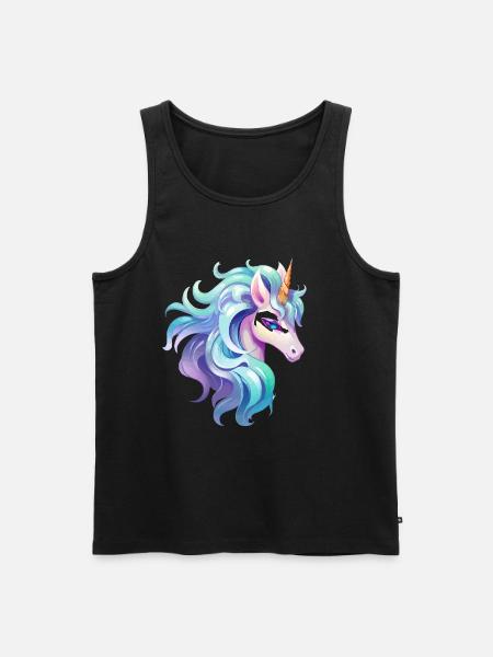 Buntes Einhorn Kopfportrait - Männer Premium Bio Tank Top - Schwarz
