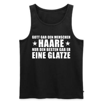 God gave people hair, humor, baldness - Men's Premium Organic Tank Top - black - Front - Michal (187cm)