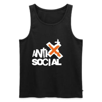 Logo d’art de rue antisocial - Débardeur bio Premium Homme - noir - Devant - Michal (187cm)