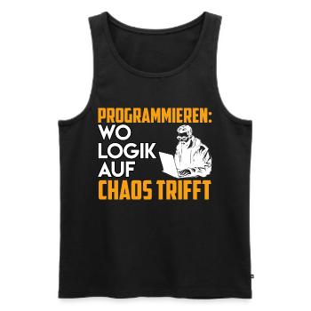 PROGRAMMIEREN WO LOGIK AUF CHAOS TRIFFT Lustig - Männer Premium Bio Tank Top - Schwarz - Vorne - AI Model Male 178 light (178cm)