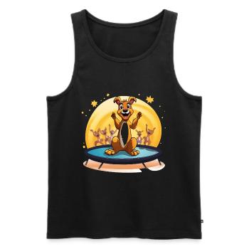 Fröhlicher Hund auf Trampolin - Männer Premium Bio Tank Top - Schwarz - Vorne - AI Model Male 178 light (178cm)