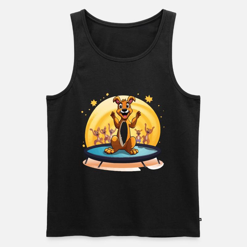 Fröhlicher Hund auf Trampolin - Männer Premium Bio Tank Top - Schwarz