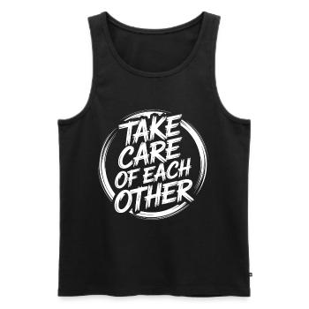 Take care of each other - Men's Premium Organic Tank Top - black - Front - Michal (187cm)