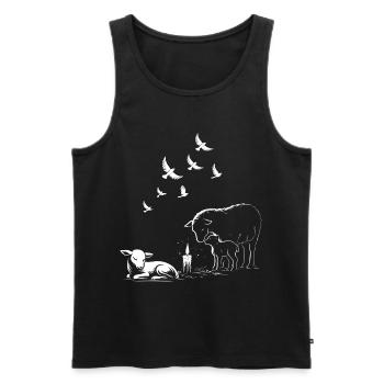 Agneaux imbolc avec bougies et pigeons volants - Débardeur bio Premium Homme - noir - Devant - AI Model Male 178 light (178cm)