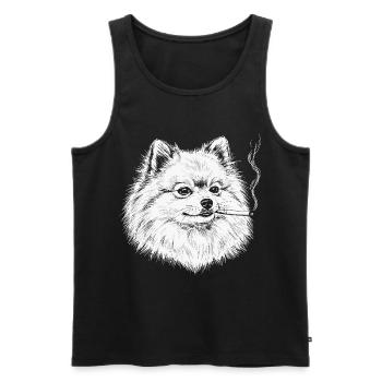 Smoking Pomeranian : Mème drôle de Pomeranian - Débardeur bio Premium Homme - noir - Devant - AI Model Male 178 light (178cm)