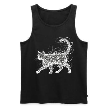 Minimalistisches Scribble Katze Line Art Japanisch - Männer Premium Bio Tank Top - Schwarz - Vorne - AI Model Male 178 light (178cm)