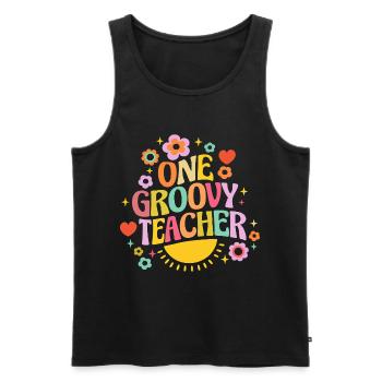 Groovy teacher with heart and flowers - Men's Premium Organic Tank Top - black - Front - AI Model Male 178 light (178cm)