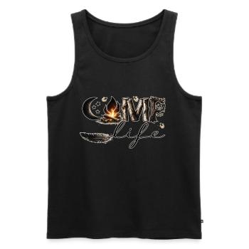 Vie de camp – Feu de camp, nature et liberté - Débardeur bio Premium Homme - noir - Devant - Michal (187cm)