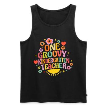 Groovy kindergarten teacher with heart and flowers - Men's Premium Organic Tank Top - black - Front - AI Model Male 178 light (178cm)